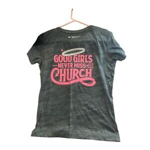 Eric Church Women Camo short sleeve pink "Good Girls Never Miss Church" sz M